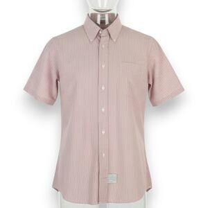 60s Vintage Red Striped Retro Workwear Short Sleeve Button Down Size Medium